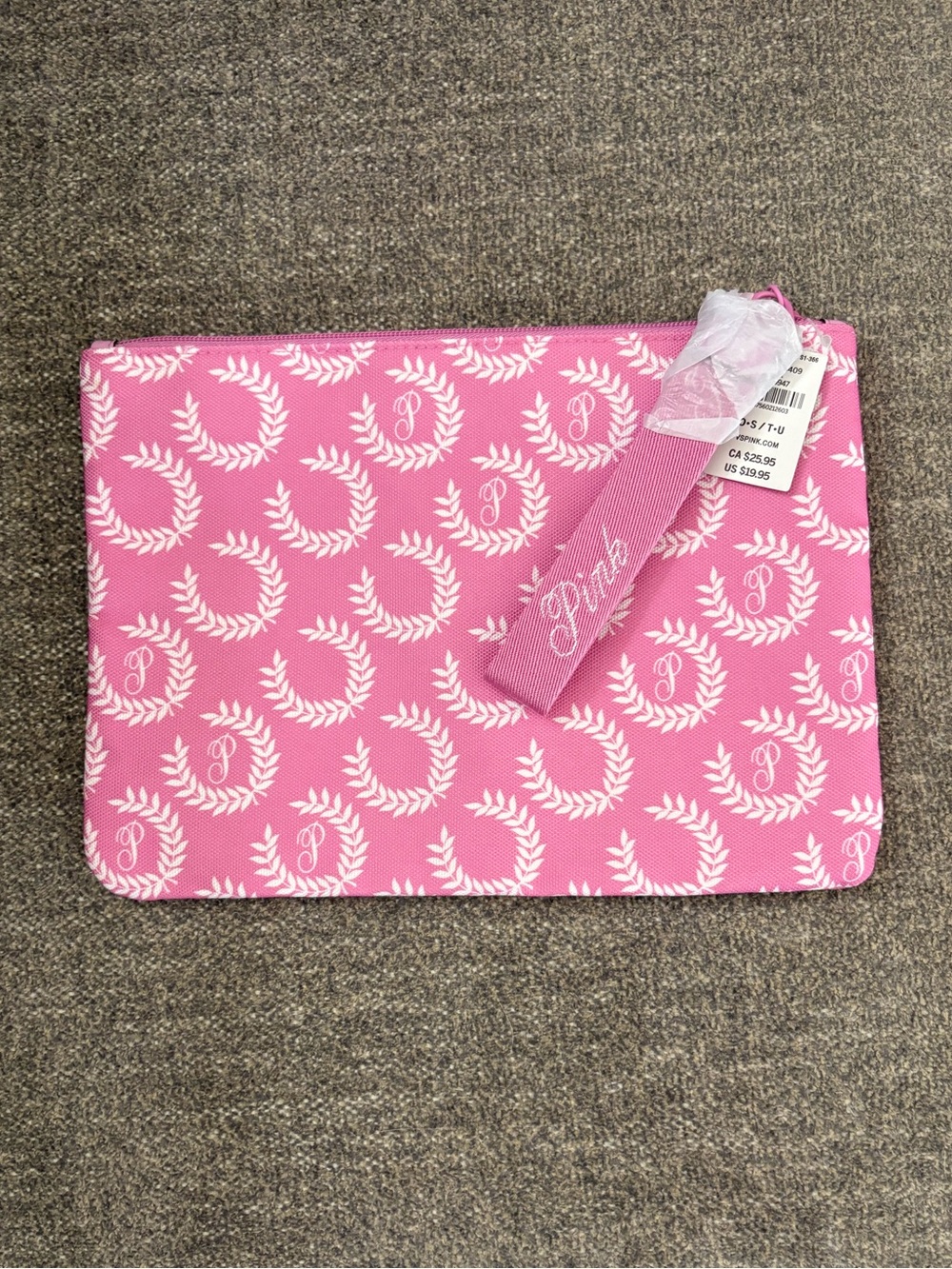 PINK Wristlet Pouch with Laurel Pattern